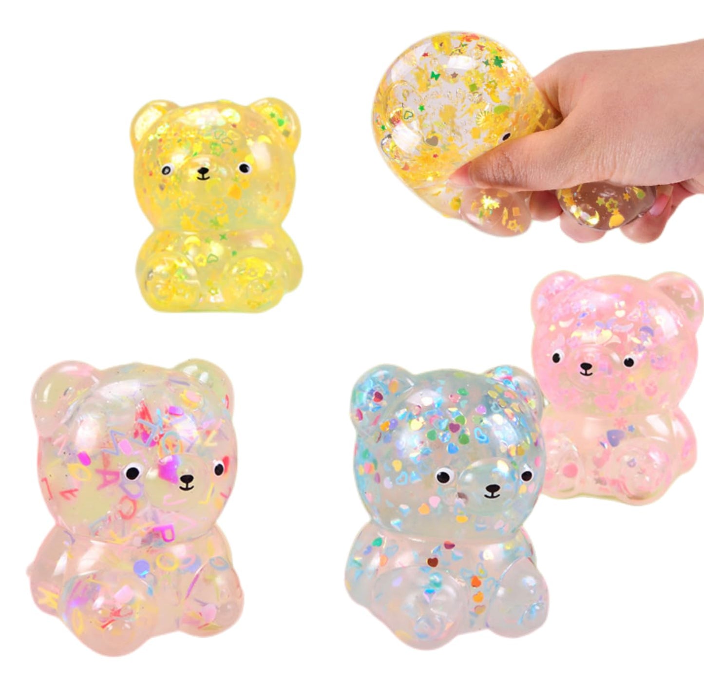 Dhjrefhhd 1Pccs Squeeze Toys Letter Sequins Candy-Bear Stress Relief Toy Hand Fidget Sensory Office Desk Squishy Toy (Yellow Or