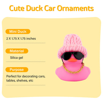 Wonuu Car Dashboard Colorful Rubber Ducks, Christmas Eve Decorations Rubber Ducky For Car Ornament Cute Duck With Knit Hat, Glas