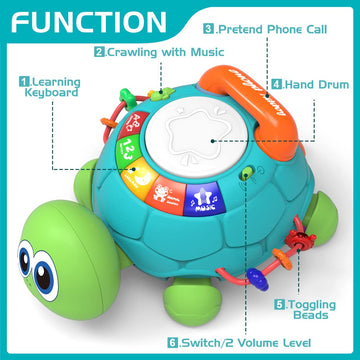 Jyusmile Musical Turtle Baby Toy - Crawling Educational Toy with Light & Sound, Large, Blue, for Infants 6-18 Months, Model O4-WPSB-RX2D