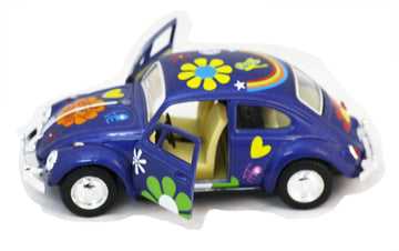 KiNSMART Diecast Cars Set of 4 - 1/32 Scale VW Happy Flower Beetle, Pull Back Action, Yellow/Rubber