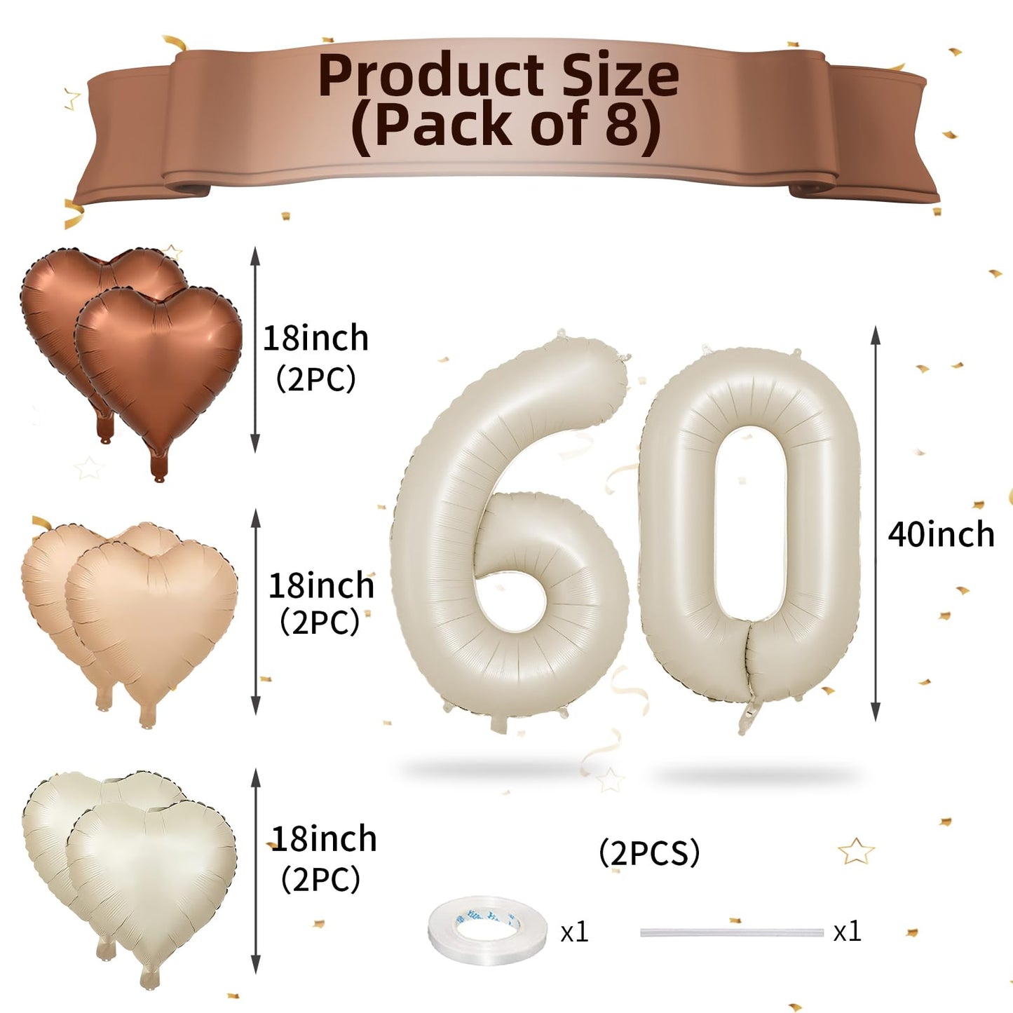 Biapian 60 Inch Cream Number 50 Balloons, 8Pcs Giant Foil Number 6 & 0 Balloons With 18'' Cream White Heart Balloon For 60Th Yea