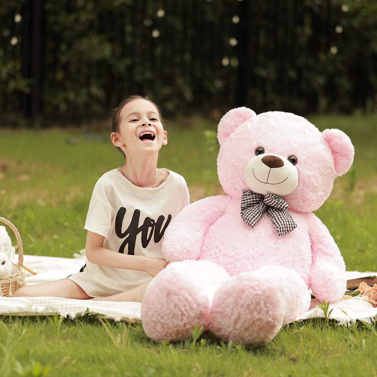 Poutmac 55 Inch Giant Teddy Bear Stuffed Animal Big Plush Pink Teddy Bear Valentine'S Gift For Girlfriend Soft Stuffed Bear Anim