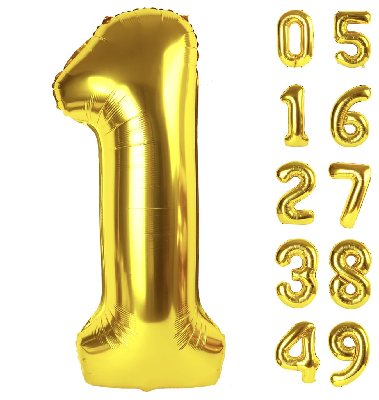 Gold Mylar Number 1 Balloon 40 Inch, Number 1 Birthday Balloon For Boy Girl, Gold Foil One Balloon For 1St 10 11 12 16 18 Birthd