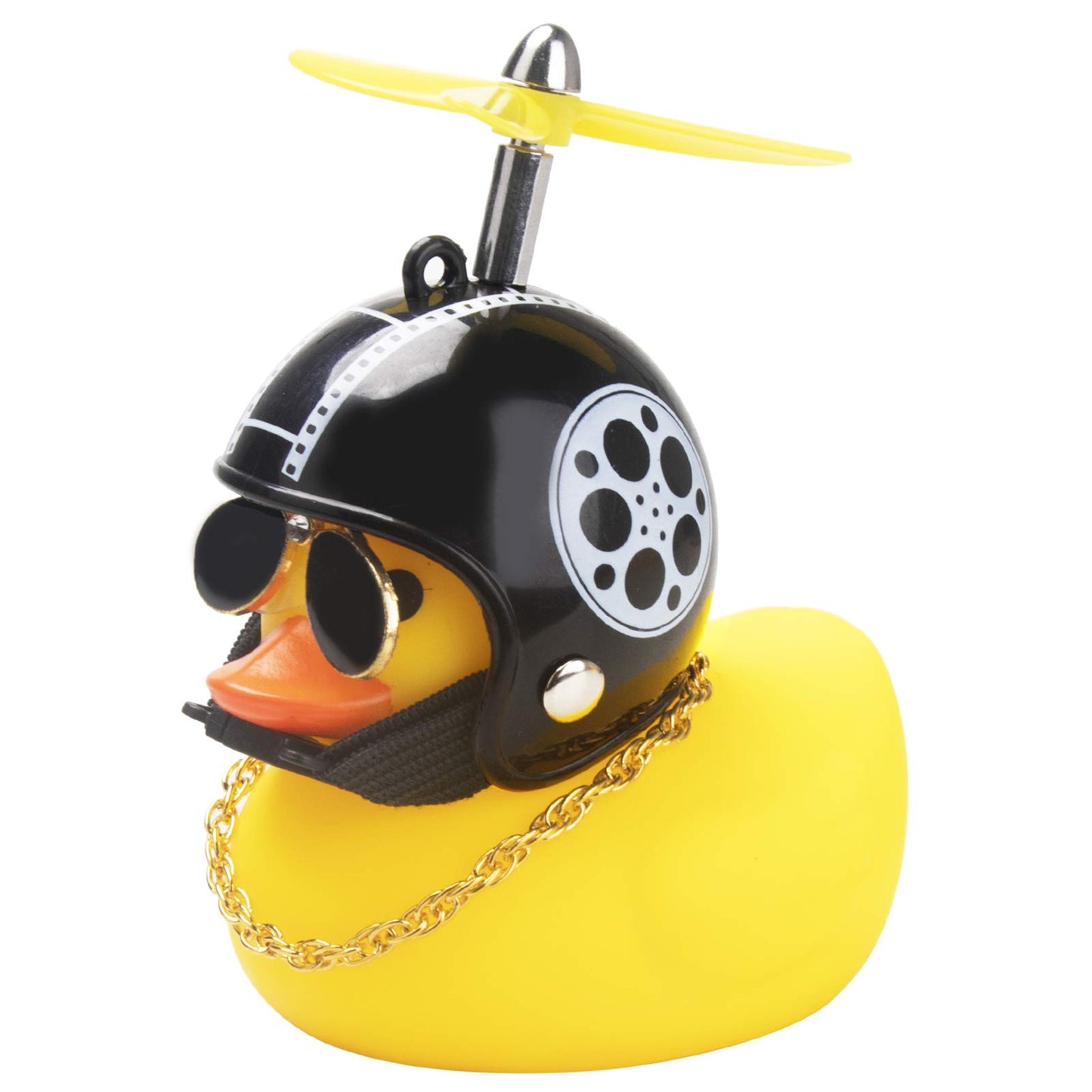 Wonuu Rubber Duck Toy Car Ornaments Yellow Duck Car Dashboard Decorations Cool Glasses Duck With Propeller Helmet (Retro Movies-Yellow)