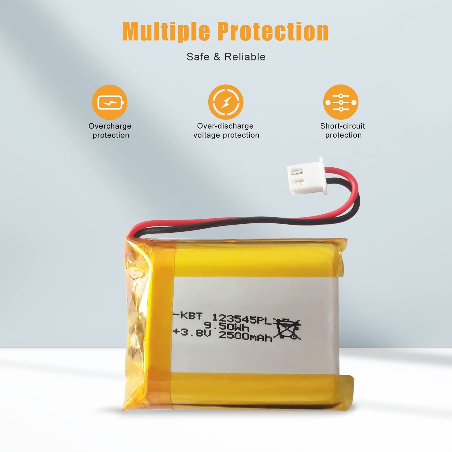 KBT 3.8V 2500mAh Li-Polymer Battery: 123545 Lipo Rechargeable Lithium-ion Replacement Batteries with JST Connector for Ar duino