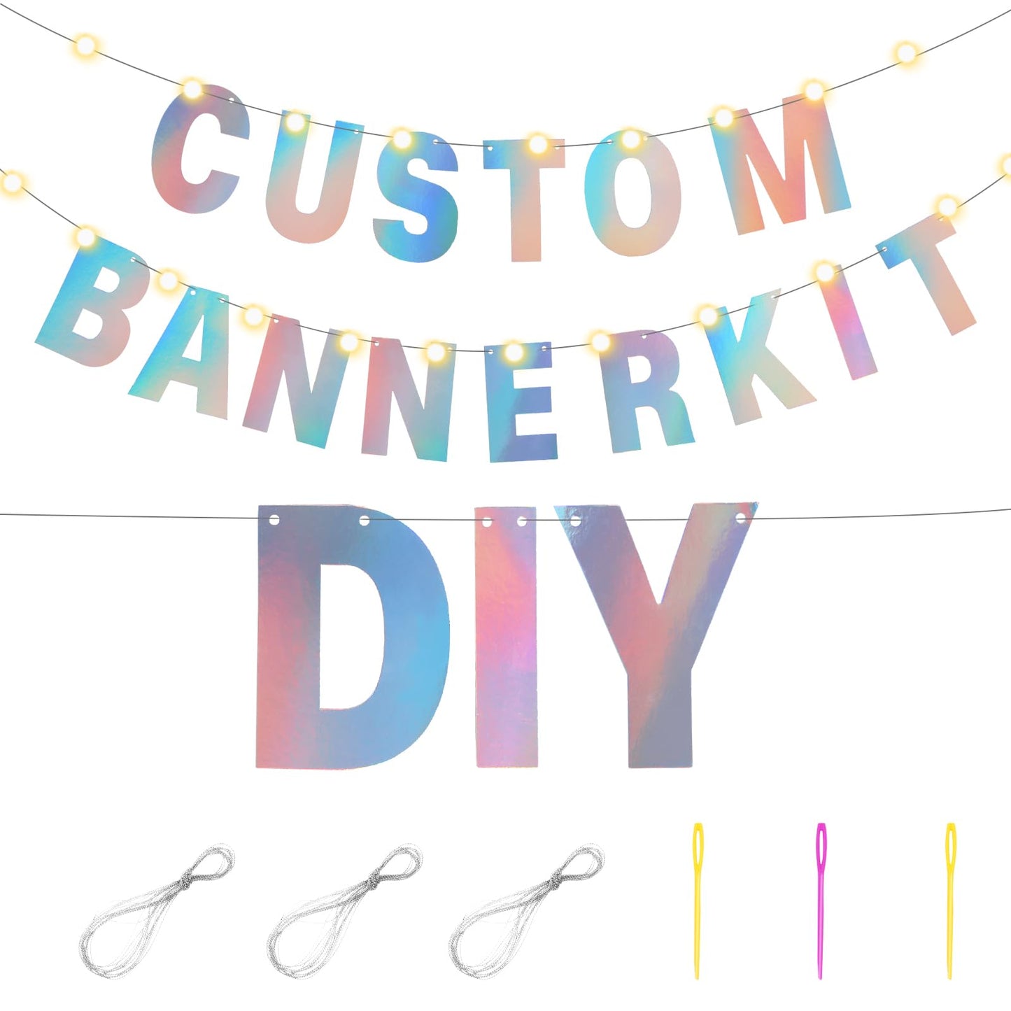 Taobary 112 Pcs Christmas Diy Glitter Customizable Banner Kit Custom Banner Including 107 Letters And Numbers 3 Rope And 2 Light