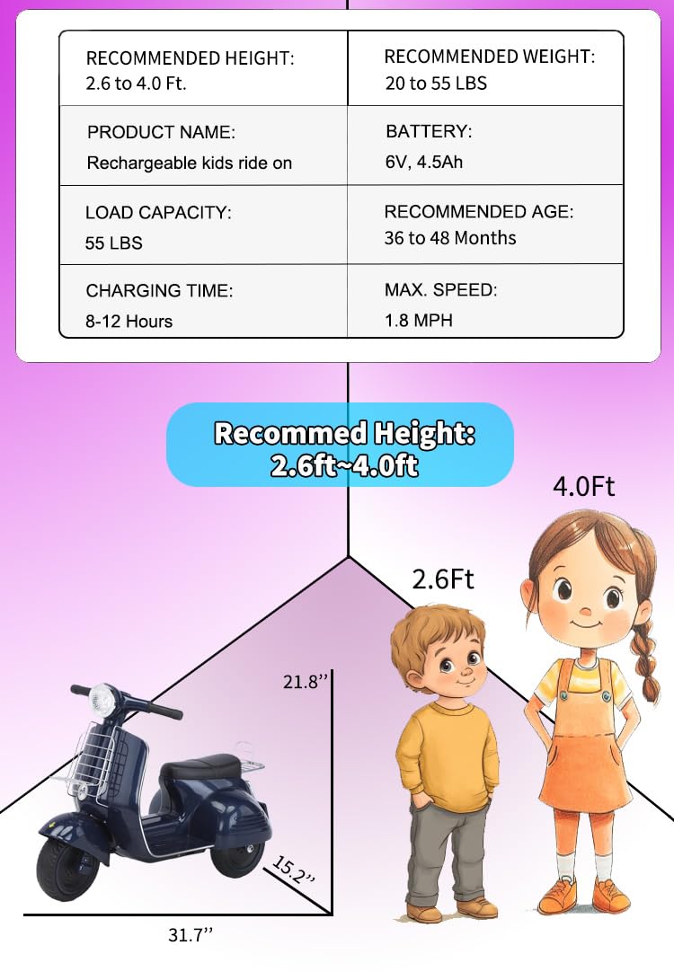 Mestari Kids Ride On Motorcycle 3 Wheels Stable Bike Electric Tricycle Slow Start Forward/Reverse Led Mp3 Horn Music Foot Drive