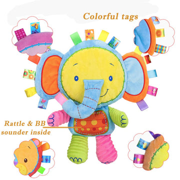 Stohua Baby Tags Toy, Taggie Security Blanket Elephant Stuffed Toy, Baby Plush Sensory Tag Toy With Ribbons & Rattle,Baby, Newborns,Infant