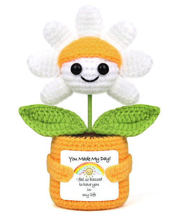 Sizobi Positive Daisy Crochet Flowers, Emotional Support Crochet Gifts, Handmade Mini Plant Decor, Anniversary Appreciation Than