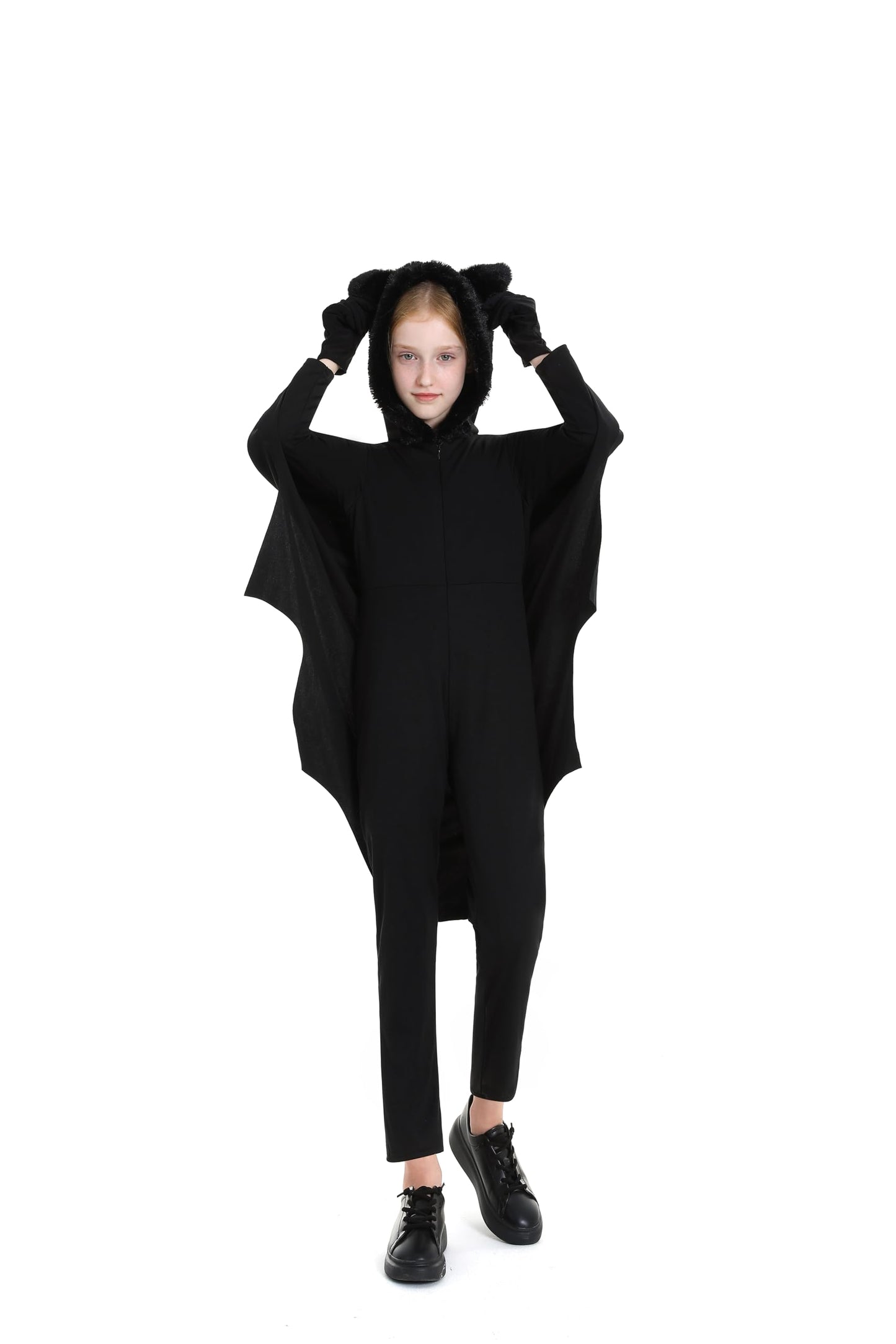 Bat Halloween Costumes For Kids, Bat Costume Kids Halloween Dress-Up Set With Flowing Black Wings, Gloves, And A Pair Of Cute Fu