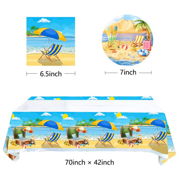 41Pcs Summer Beach Party Supplies,Include 20 Plates, 20 Napkin And 1Pcs Tablecloth,Used For Summer Beach Birthday Party Decorati