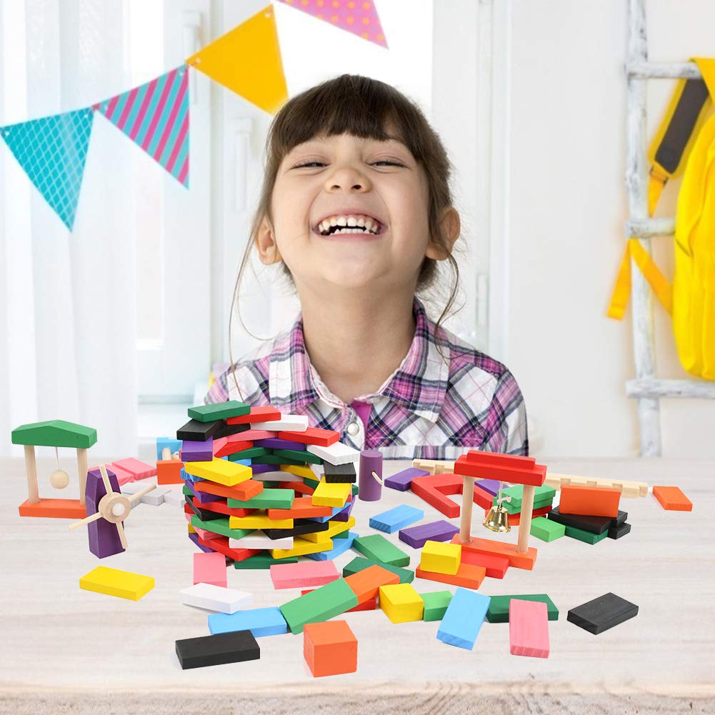 BigOtters Extra Large Domino Blocks Set, 108PCS Colorful Wooden Racing Tiles, Educational Toys for Boys & Girls, Multicolored