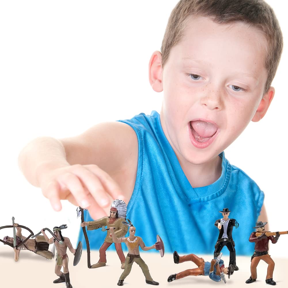 Artcreativity Cowboy & Indian Action Figures Set Of 12 - Realistic Details, Free-Standing, Party Decor & Favors For Kids