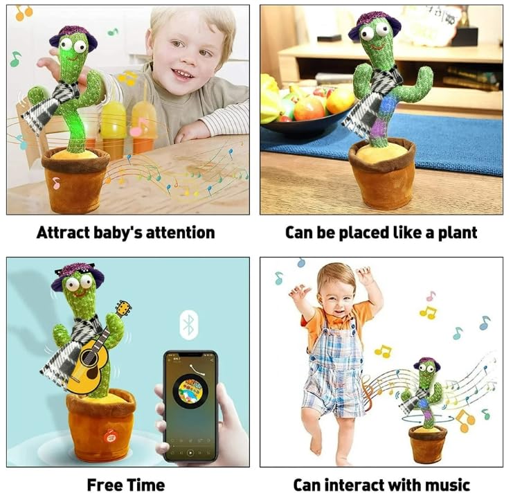 Besia Dancing Cactus Mimicking Toy,Talking Repeat Singing Sunny Animal Toy 120 Pcs Songs for Baby 15S Record Your Sound Sing+Dan