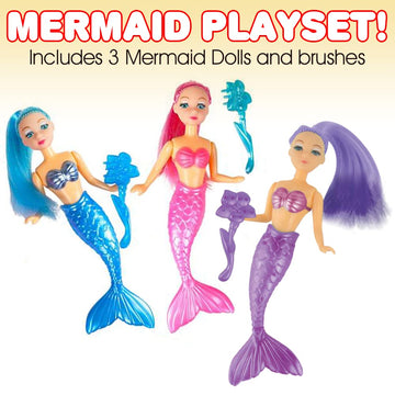 Artcreativity Mermaid Playset For Girls, Mermaid Toys Set With 3 Figurines & 3 Brushes Princess Party Favors For Children, Best