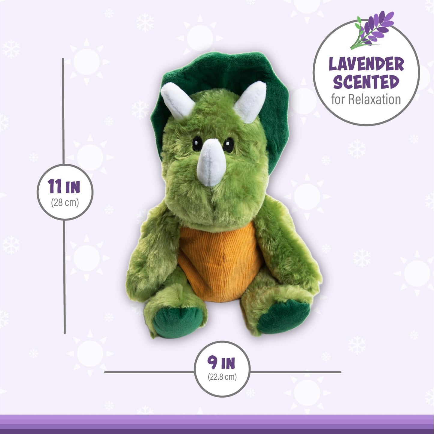 Warm Pals - Dino Dinosaur - 1.5Lbs - Cozy Microwavable Lavender Scented Plush Toys - Heated Stuffed Animal - Heatable Coolable Bedtime Comfort Plushie