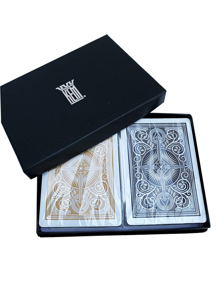 Kem Arrow Poker Size Playing Cards: 2 Deck Set Black And Gold, Wide Jumbo Index