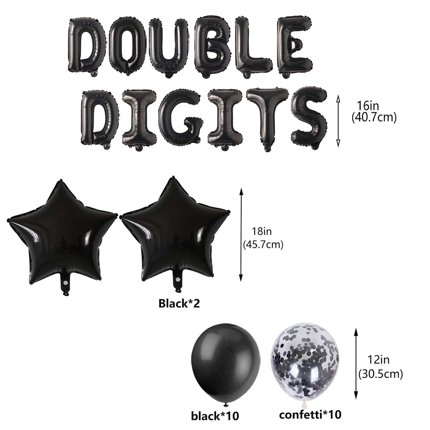 10Th Birthday Decorations For Boys, Double Digits 10Th Birthday Decoration, Black 10Th Birthday Banner Number 10 Foil Balloons W