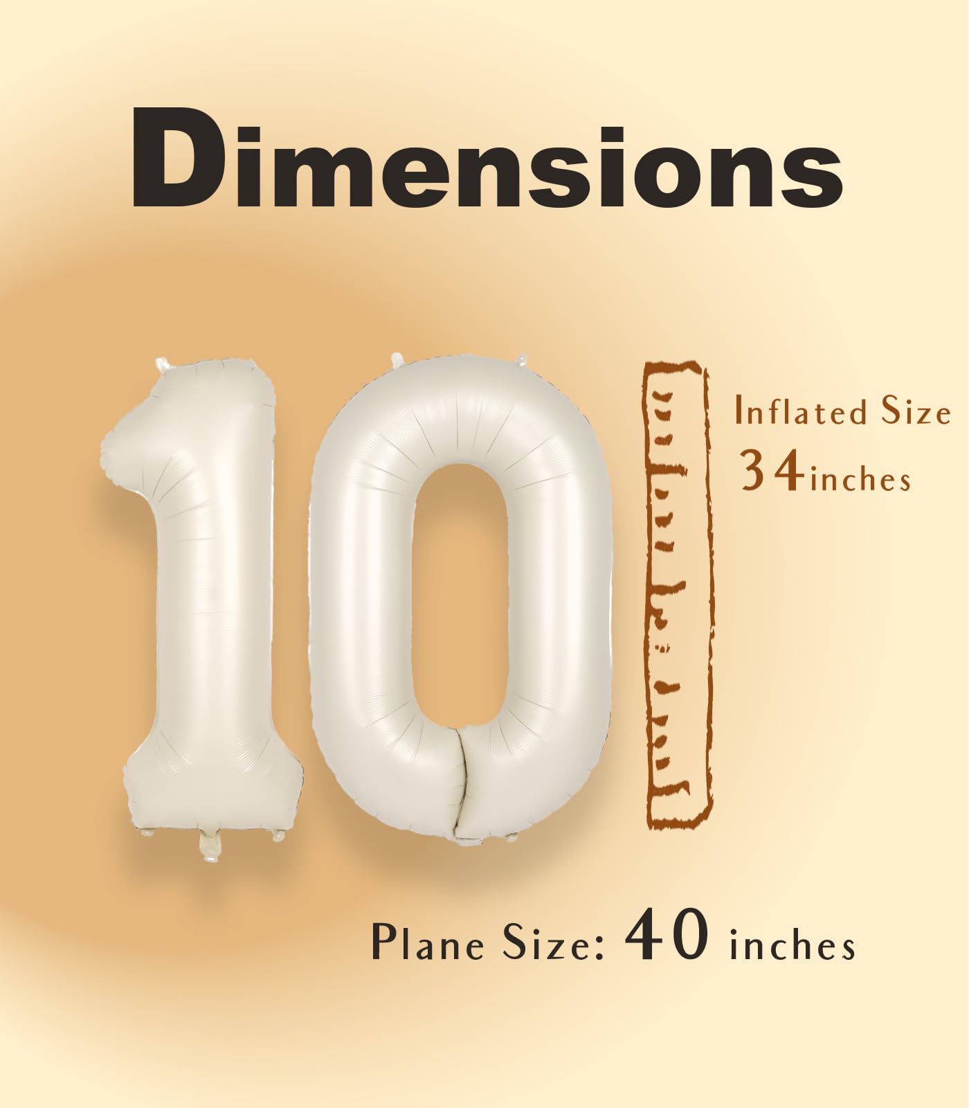 Suwen 40 Inch Cream White Large 10 Balloon Numbers Big Foil Helium Number Balloons 0-9 Jumbo Happy 10Th Mylar Birthday Party Dec