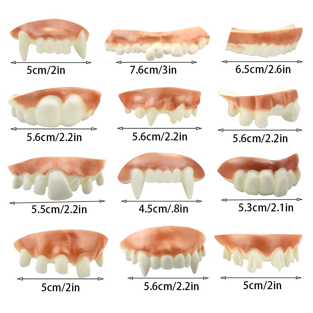 Marrywindix 12 Pieces Gnarly Teeth Gag Teeth Ugly Fake Teeth Vampire Denture Teeth For Halloween Costume Party Favors Photos Props (12 Styles)