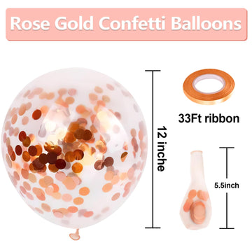 Bezente Rose Gold Confetti Latex Balloons - 60 Pack 12 Inch Helium Rose Gold Confetti Balloons For Wedding Birthday Anniversary