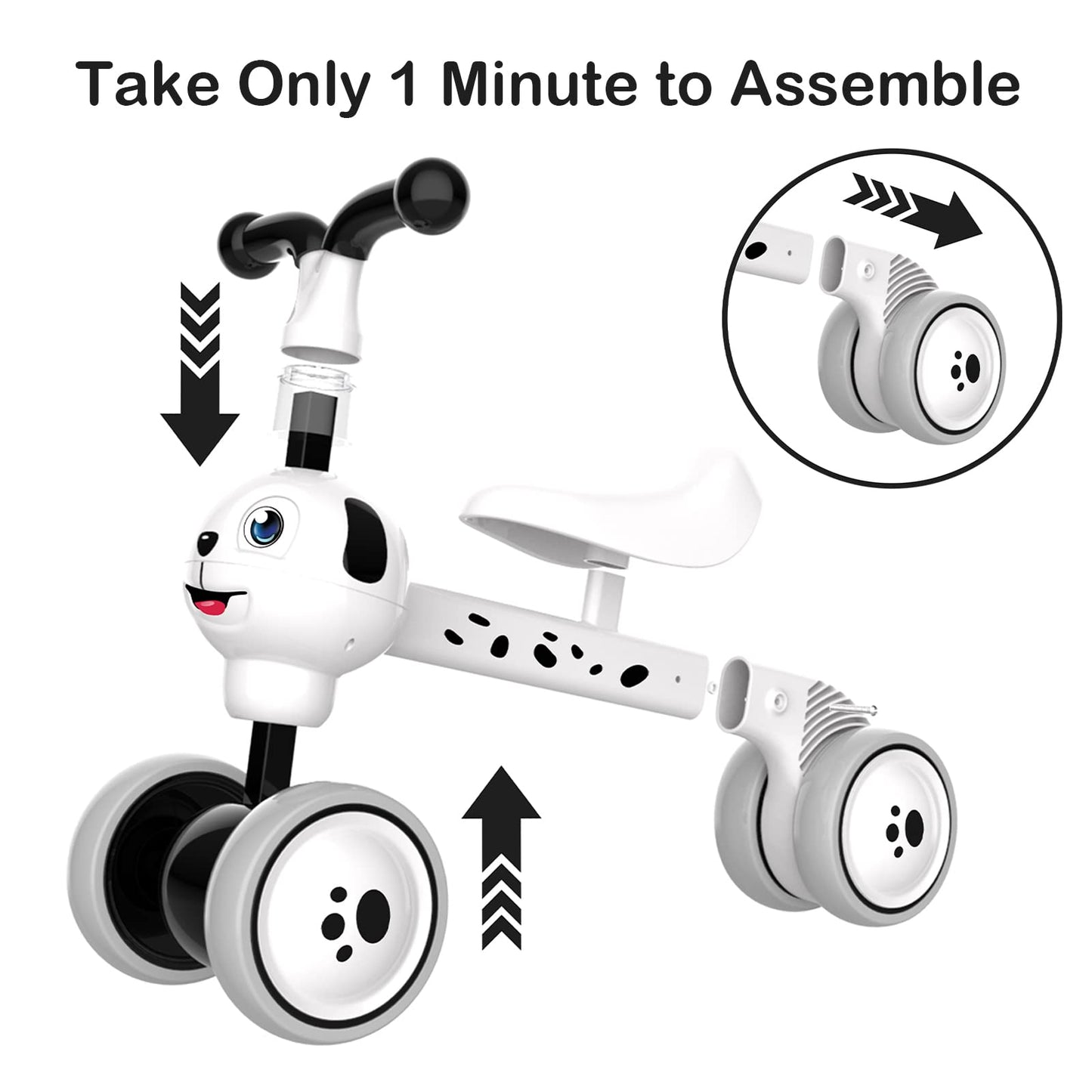 Ygjt Baby Balance Bike Toys For 1 Year Old, Birthday Gifts For Boys And Girls, Silent Wheels & Non-Pedal Baby Walker Riding Toys For 10-36 Months Toddlers, Kids First Bike Gifts Spotty Dog