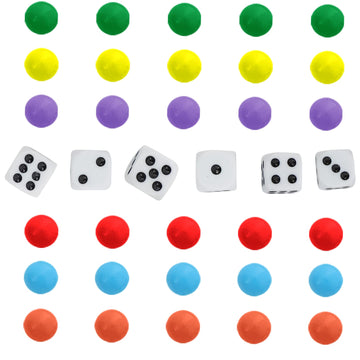 Comsrev 30 Wahoo Board Game Replacement Marbles 5 Each Of 6 Colors, 6 Dice And A Play Bag For Aggravation Wahoo Board Game