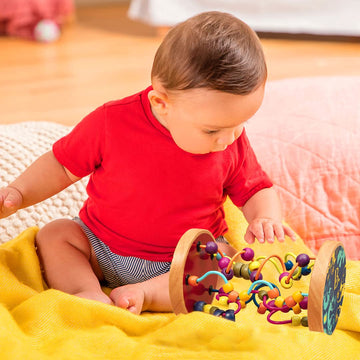 B. toys Loopty Lo Wooden Rolling Toy - Bead Maze for Babies & Toddlers, 47 Beads, Multicolor, Medium, Model BX1155Z