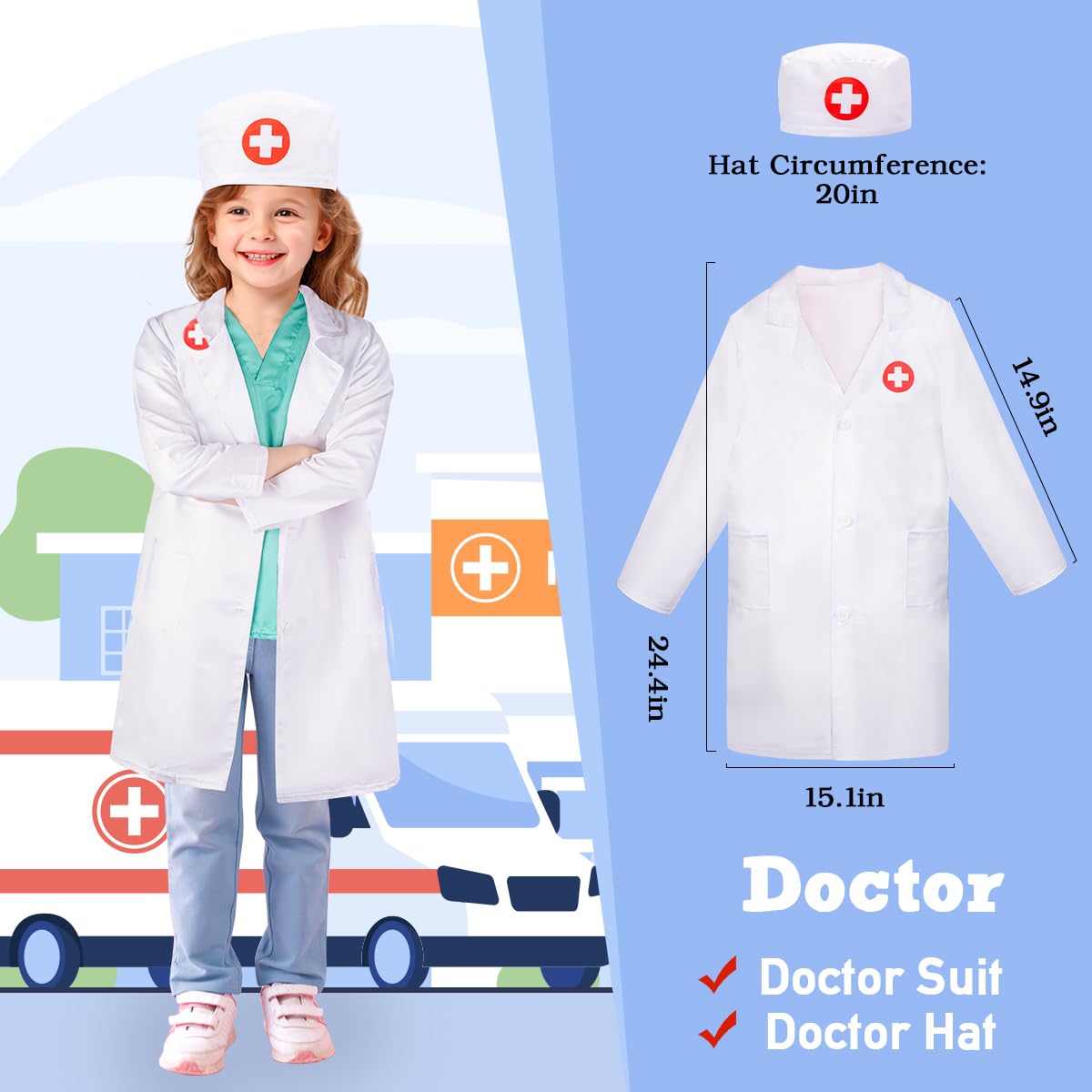 Loyo Kids Role Play Dress Up Clothes For 3-8 Years Old Play, 3 Sets Policeman/Chef/Doctor Costume For Kids And Toddlers Boys And Girls Halloween Costumes