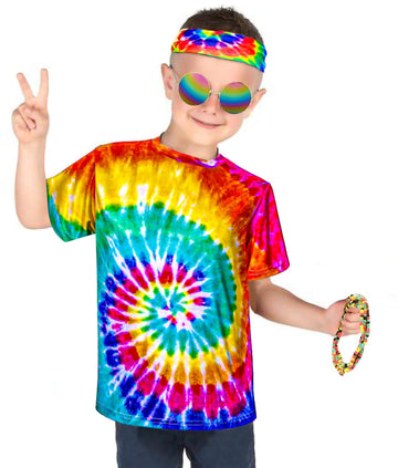 Kids Hippie Costume For Boys Girls 60S 70S T-Shirt 5Pcs Set For Halloween Party 5-6T Multicolor