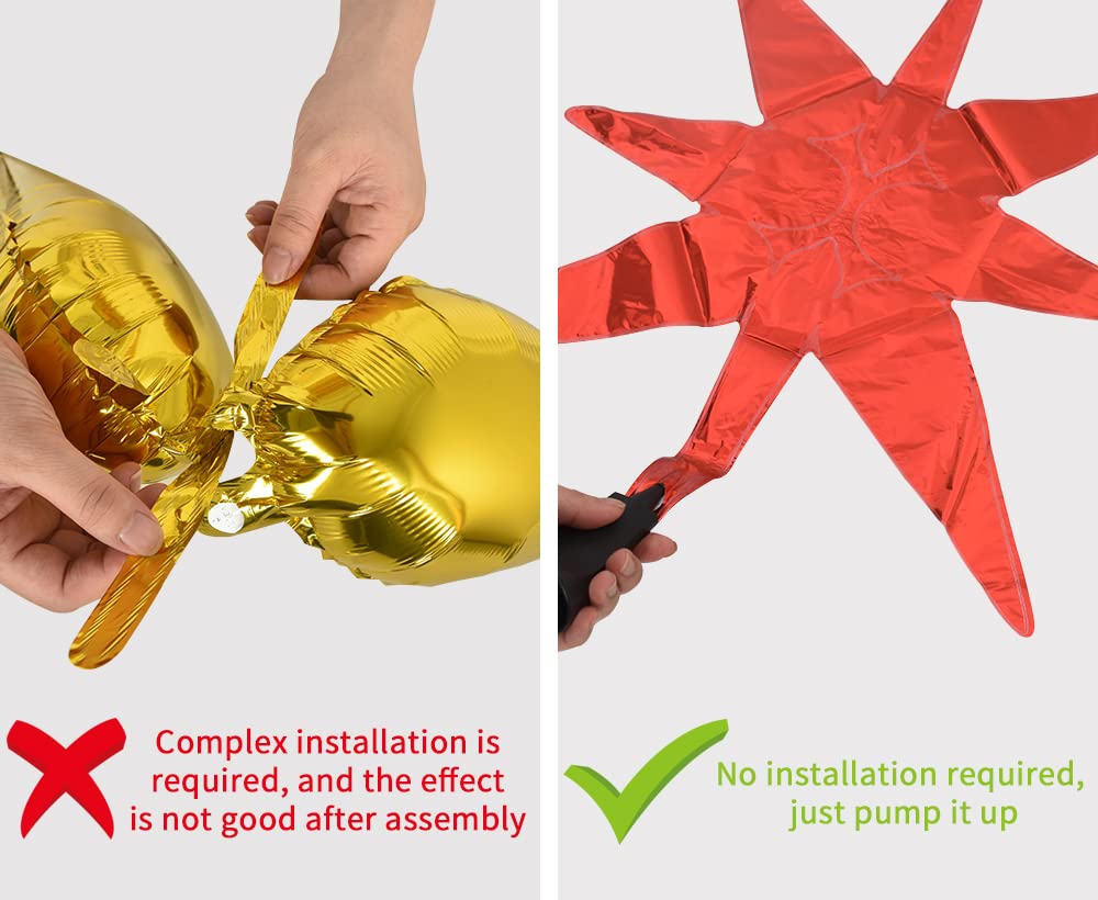 Toniful 4 Pcs 22Inch 4D Huge Red Star Balloons Explosion Star Mylar Foil Balloons For Party Supplies Backdrop Christmas,New Year