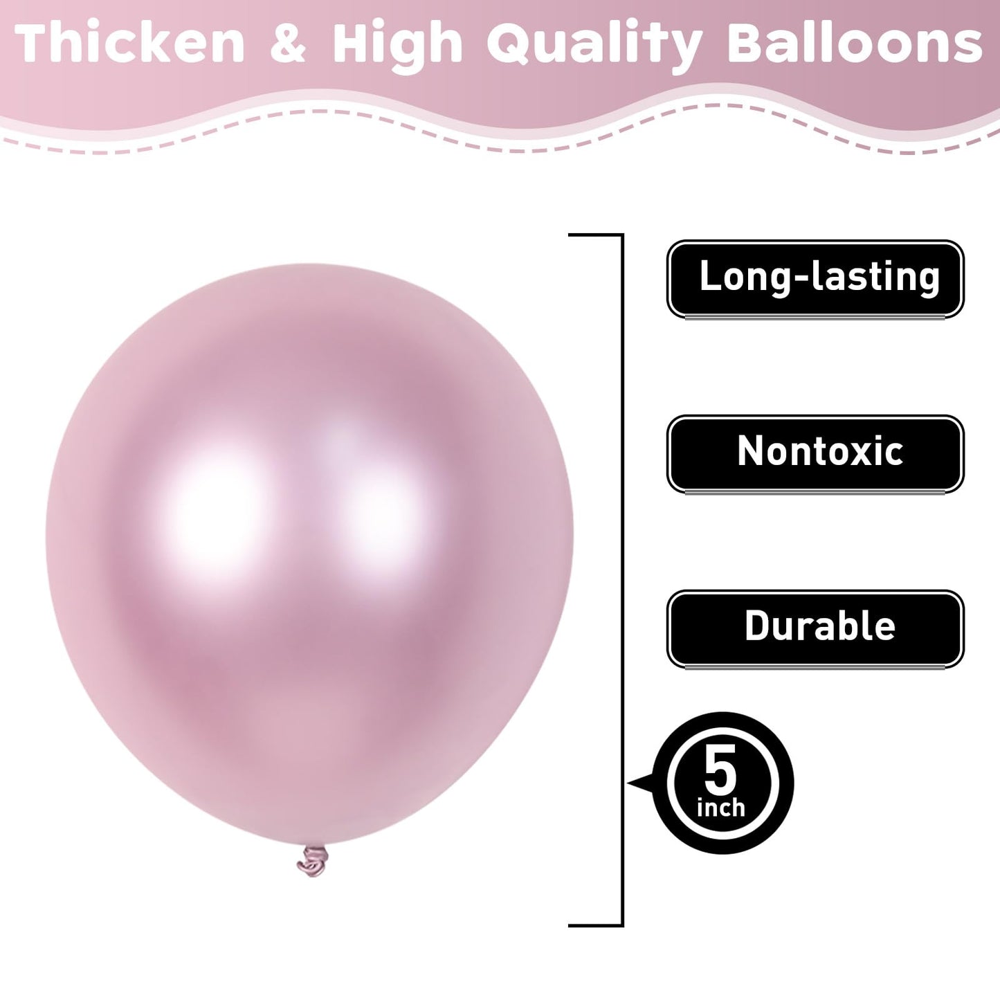Metallic Light Purple Balloons 60Pcs 5Inch Chrome Light Purple Latex Balloon For Balloon Garland Arch 5'' Round Mini Light Pink