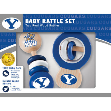 Babyfanatic Wood Rattle 2 Pack - Ncaa Byu Cougars - Officially Licensed Baby Toy Set