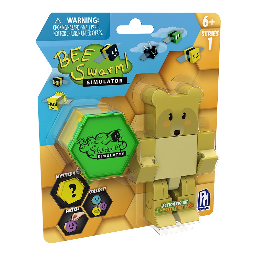 Bee Swarm Simulator Mother Bear Action Figure Pack - 5” PVC Figure w/Mystery Bee & Honeycomb Case, Model AF9203