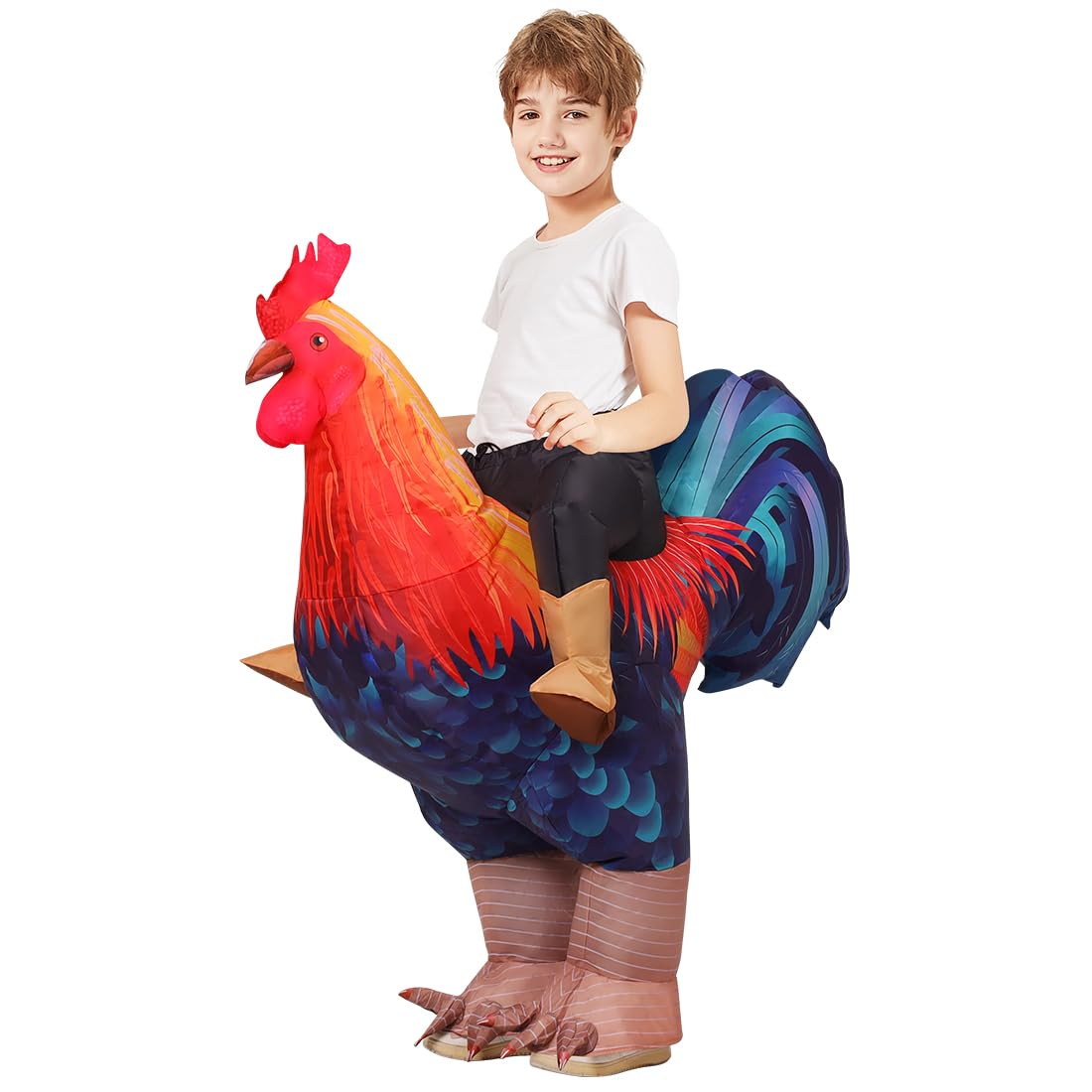 Comin Inflatable Chicken Costume Kids Ride-On Rooster Costume Blow Up Suit Funny Fancy Dress Cosplay Cock Halloween Costume For