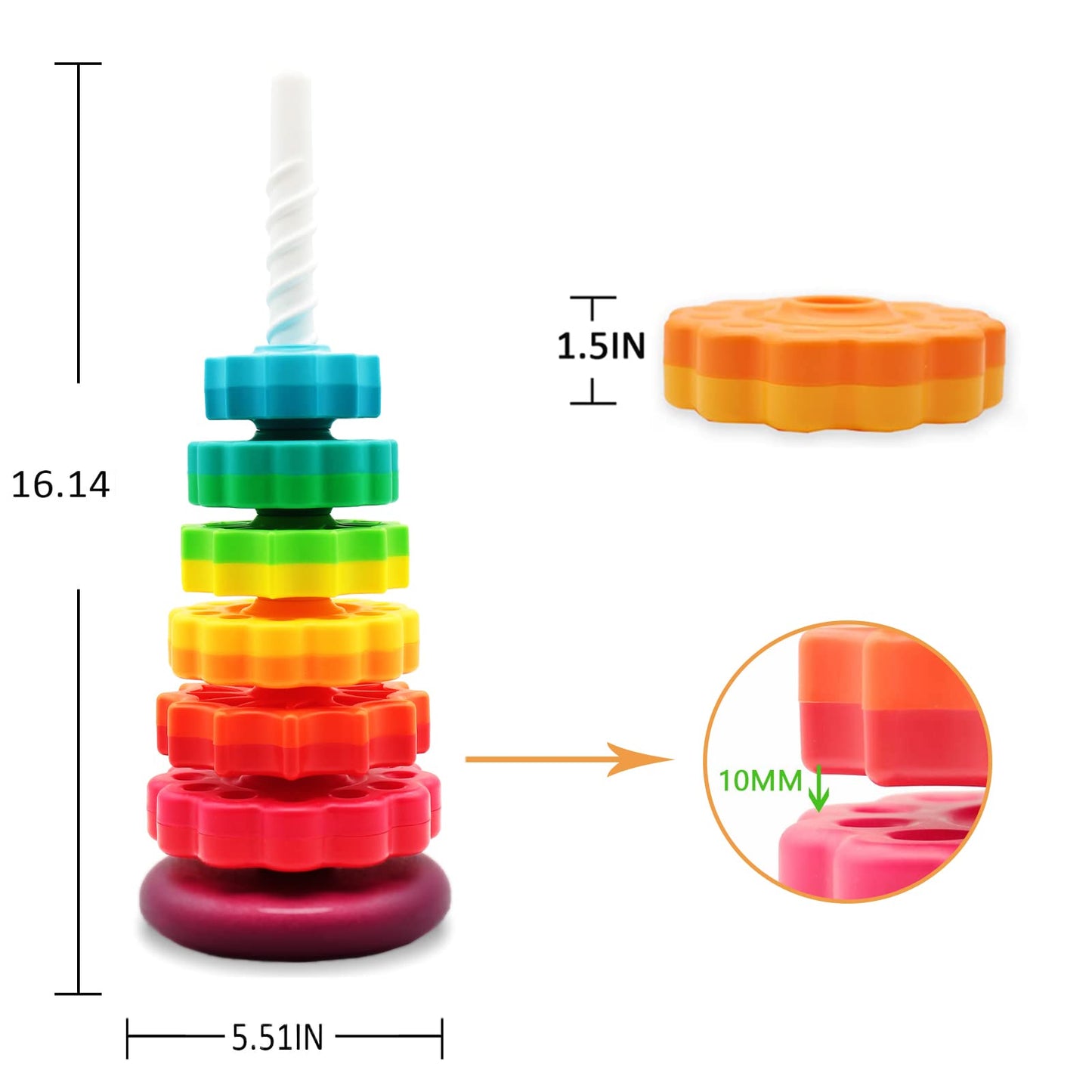 Luckfuture Educational Spinning Stacking Toys, Rainbow Stacking Rings Baby Toy, Toddlers Toys Montessori Sensory Learning Toy Fo