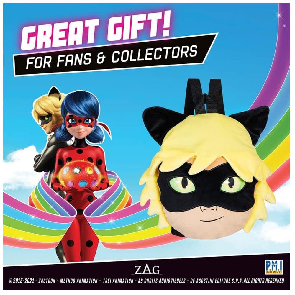 P.M.I. Miraculous Ladybug Plush School Backpack | One Of Two 12-Inch-Tall Collectibles | Miraculous Ladybug Toys And Playable Plush Backpacks | Cat Noir