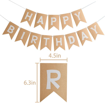 Glasnes Happy Birthday Banner Brown Kraft Happy Birthday Sign Banner For Kids Adults Retro Birthday Party Decoration Supplies