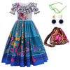 Ccjrlm Encanto Dress Mirabel Dress Encanto,Isabella Encanto Costume For Girls Cosplay Dress Up With Glasses Earrings 3-4 Years
