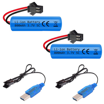 VICMILE 3.7V 800mah Li-ion Battery 2Pack with USB Chargers SM-2P Plug RC Rechargeable Battery Compatible with Remote Control Car