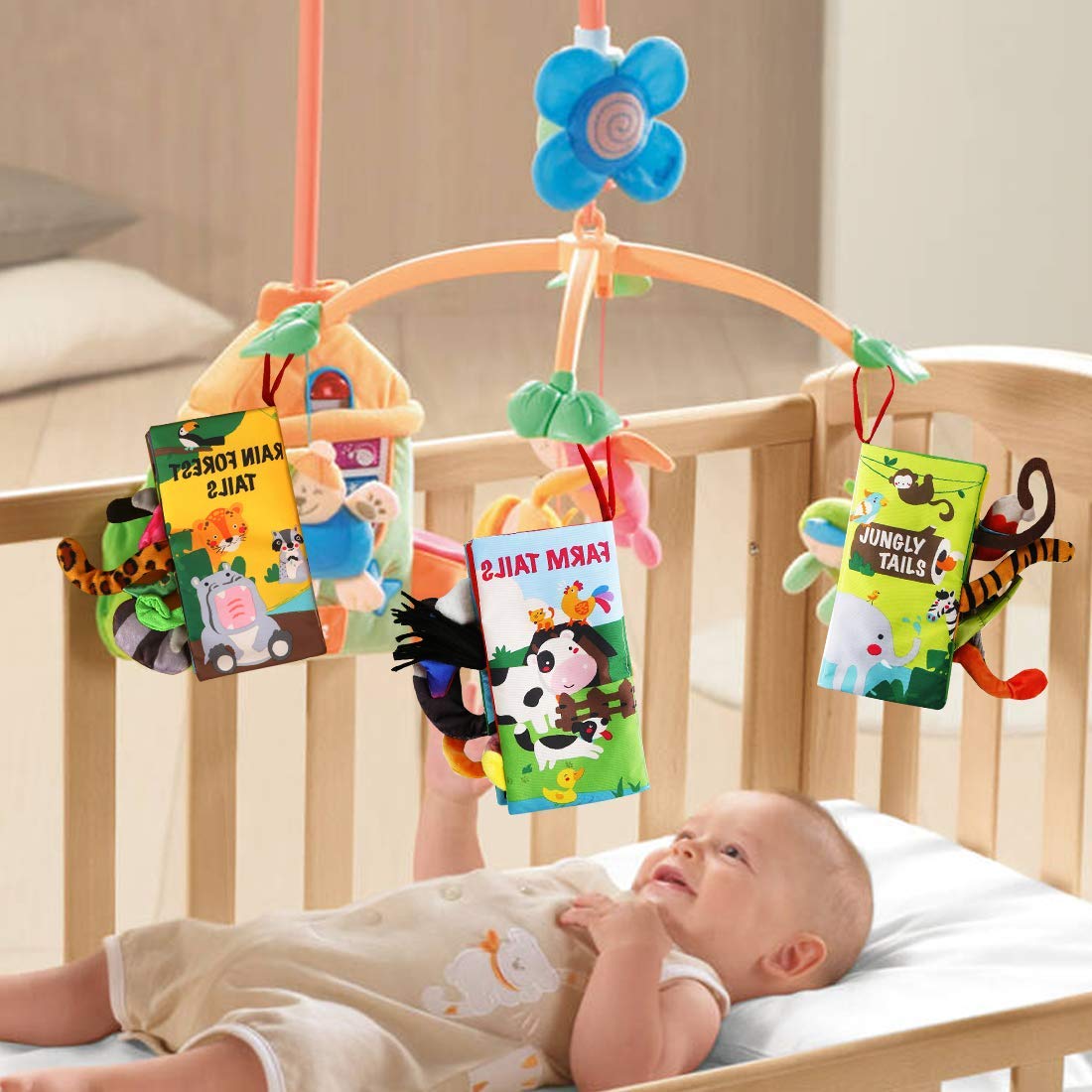 Beiens Baby Books Toys, Baby Books 0-6 Months, 3Pcs Touch And Feel Cloth Crinkle Soft Books, Toys For 0-3-6-12-18 Months Infant Newborn Baby Boy Girl Shower Gifts Set