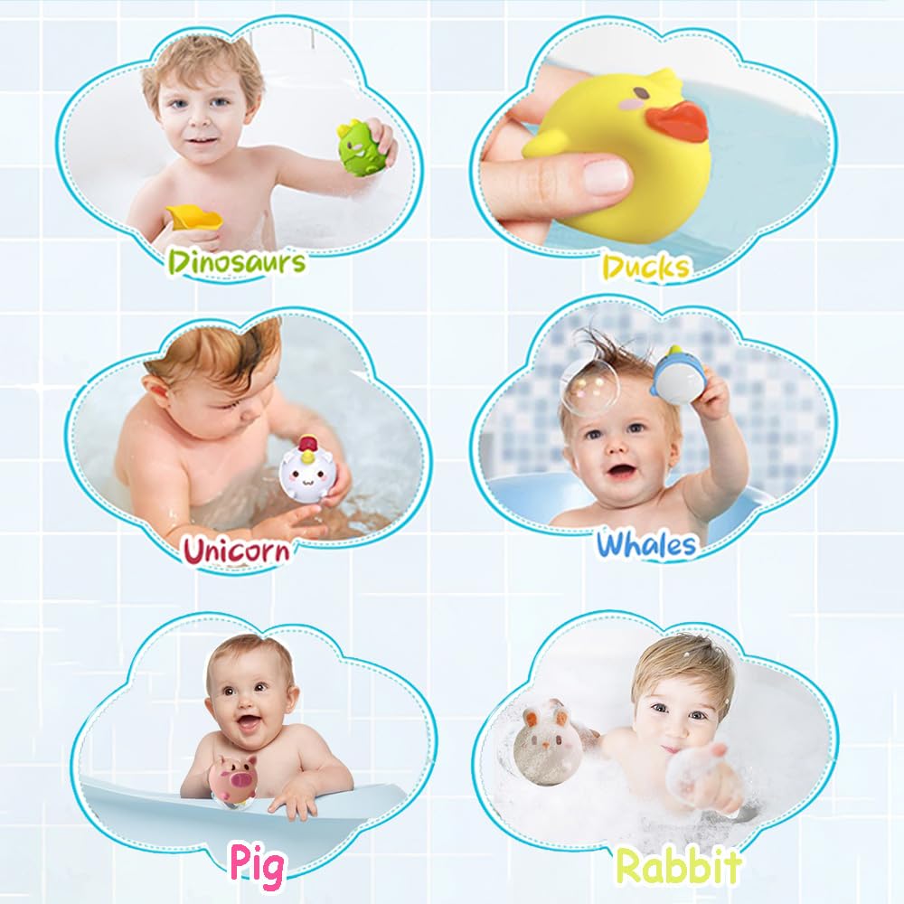 Baby Toddler Bath Toys No Hole Bath Tub Toys For Baby 6-12 Months Baby Toys 12-18 Months 6Pcs Animal Floating Bathtub Toys For K