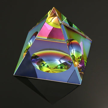 Amlong Crystal Iridescent Pyramid - Rainbow Colors 2.5 Inches Tall with Gift Box