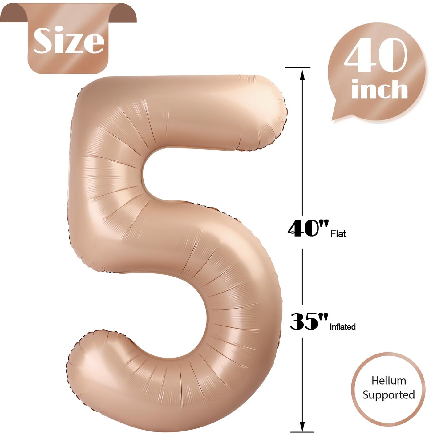 Light Brown 5 Balloon, Tan Number Balloons 40 Inch, Beige 5Th Birthday Balloon Decorations, Light Brown Party Supplies, 5 Number