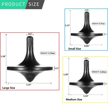 CHEETOP Stainless Steel Spinning Top enhanced Exquisite Perfect Balance Well Made Metal Desk EDC Little Fidget Toy Spin Long Time Over 6 Minutes Great Value (Black 3PCS Large + Medium + Small)