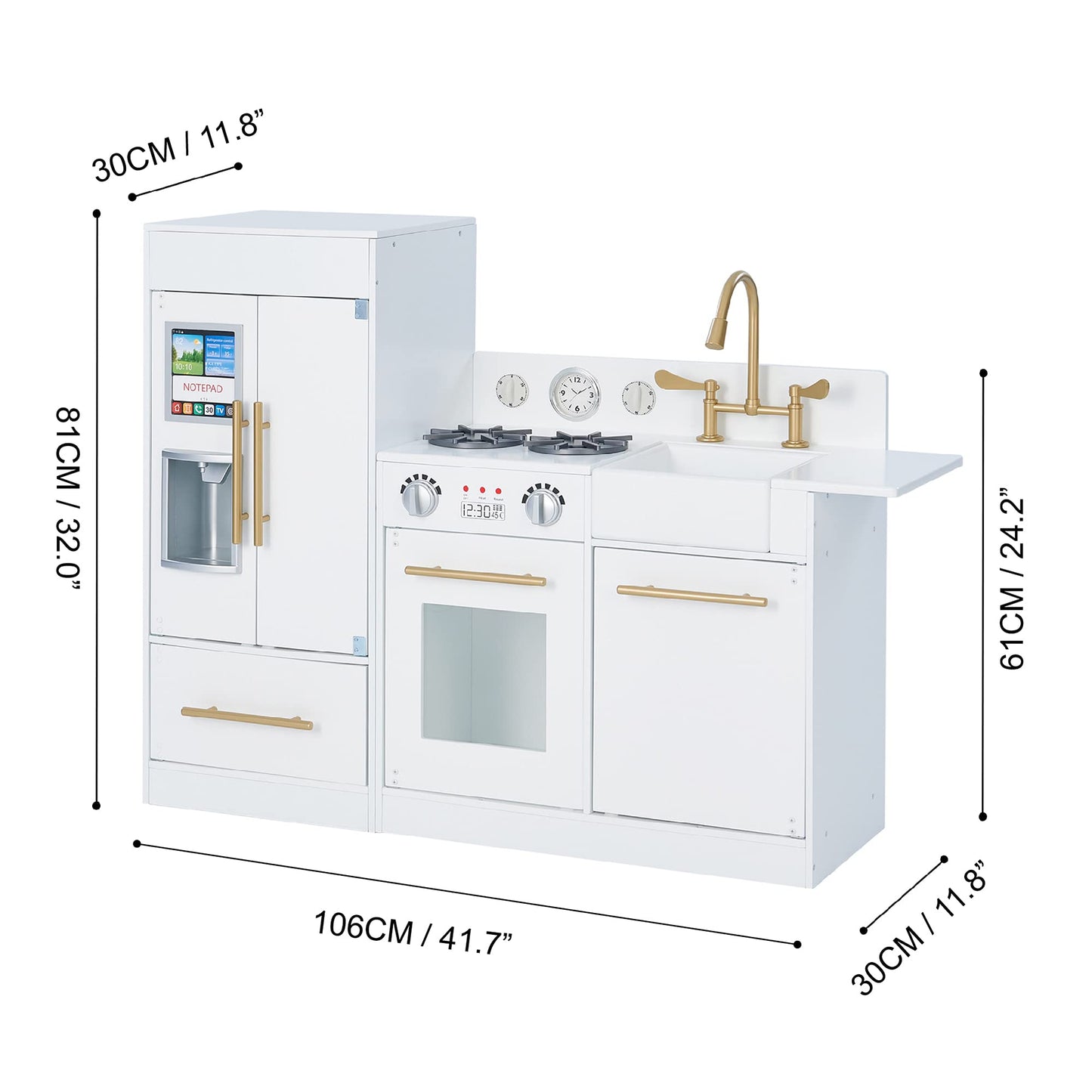 Teamson Kids Little Chef Charlotte Modern Modular Interactive Wooden Play Kitchen with Refrigerator, Stove and Sink in White wit