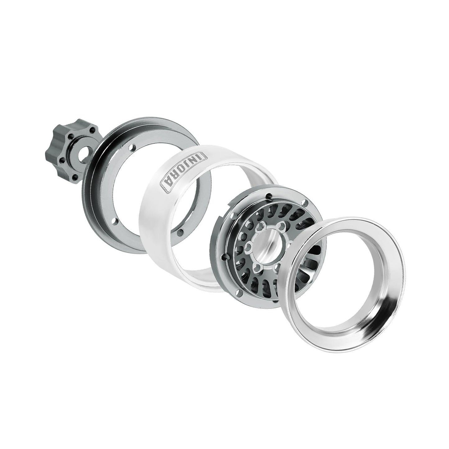 INJORA CNC Aluminium 1.0'' Beadlock Wheel Rim for 1/18 1/24 RC Crawler (Grey)