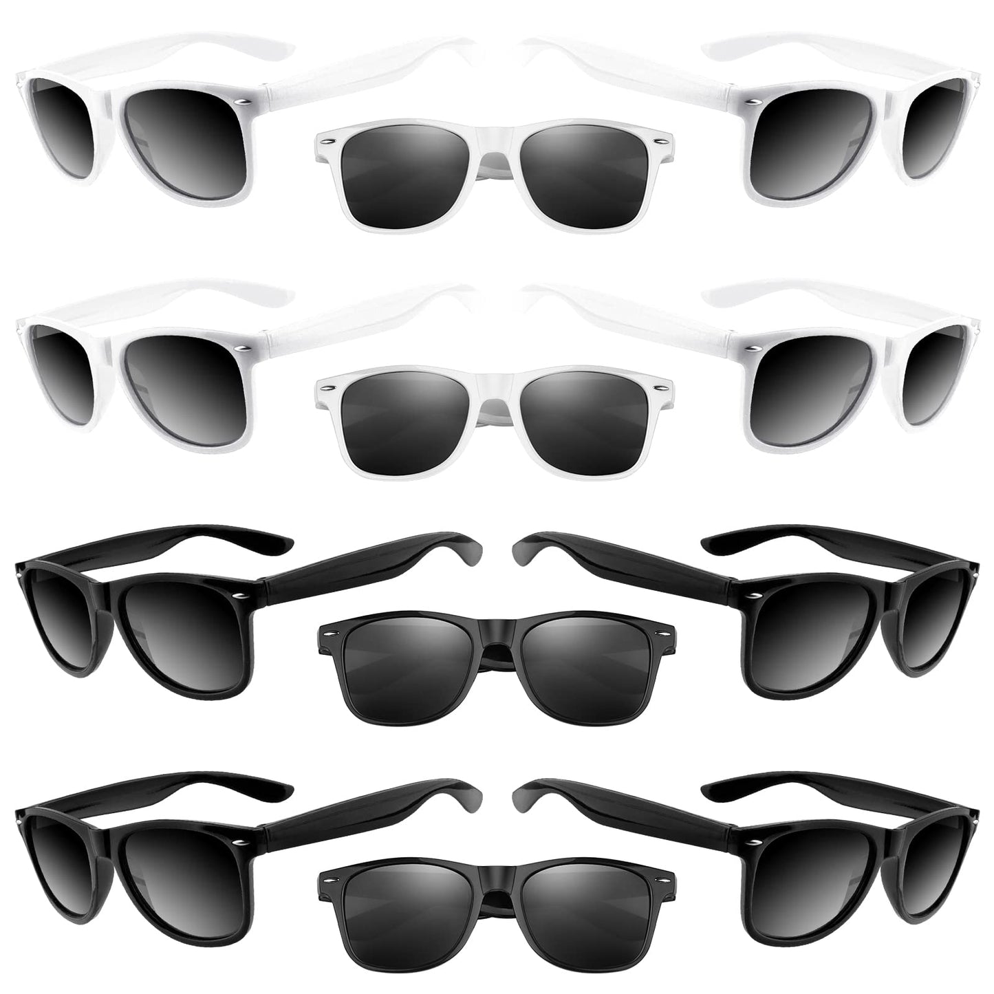 Astaron 12 Pack Kids Party Novelty Sunglasses Bulk Neon Party Favors For Beach Wedding Party Pool Party Supplies, Balck And White