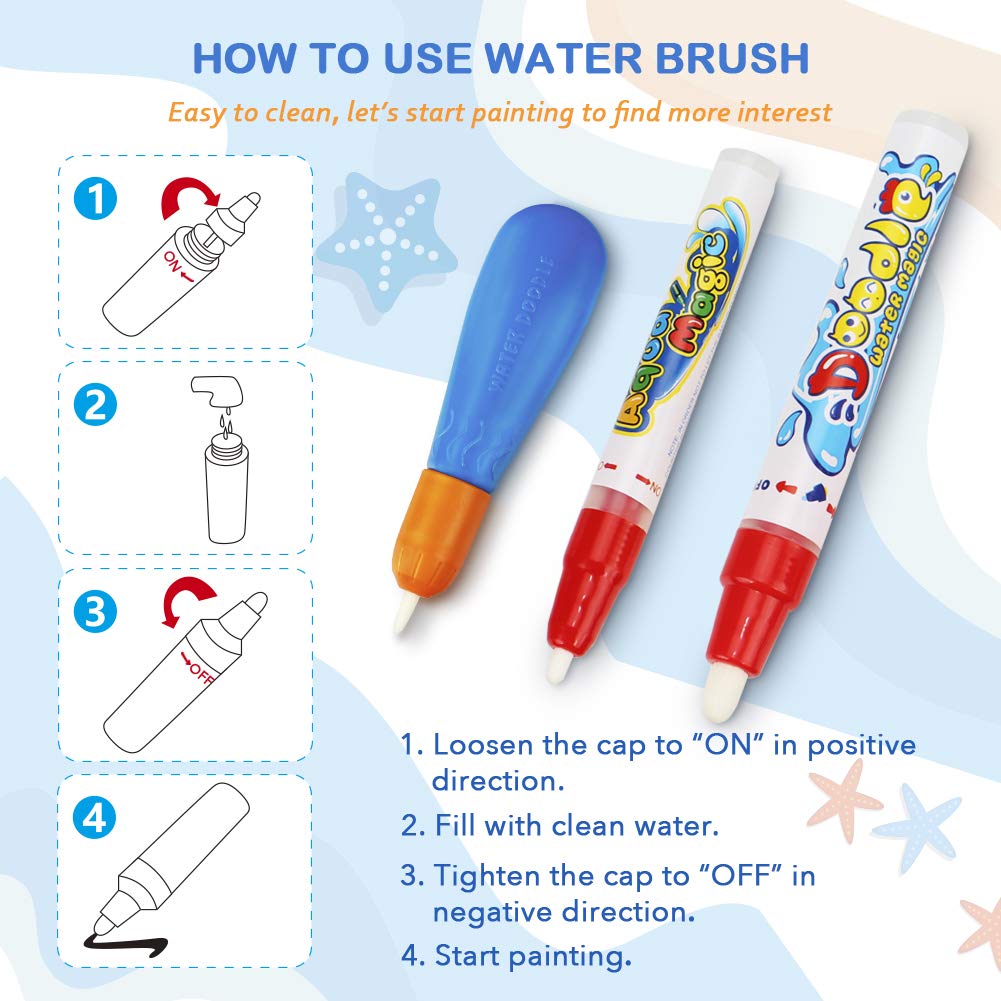 Water Doodle Mat - Kids Painting Writing Color Doodle Drawing Mat Toy Bring Magic Pens Educational Toys For Age 2 3 4 5 6 7 Year Old Girls Boys Age Toddler Gift