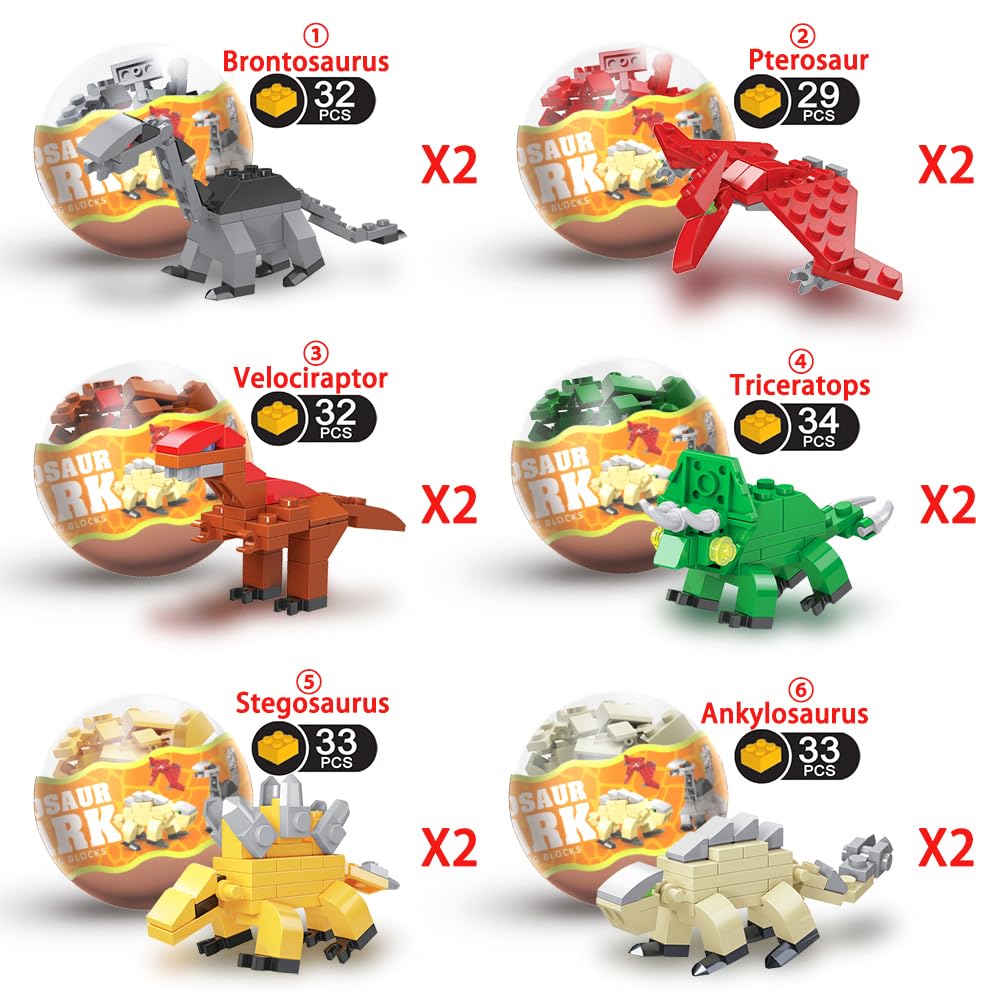 Umeelr 12Pcs Pre Filled Easter Eggs With Dinosaurs Building Blocks, Egg Surprise Toys For Easter Basket Stuffers, Easter Party F